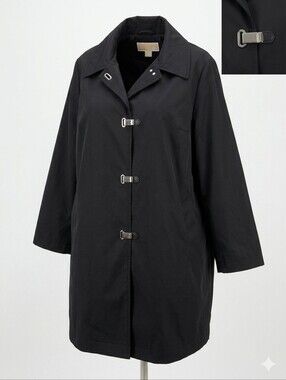 Michael Kors Black Women's Trench/Rain Coat with Silver Buckle Closure Size 2X